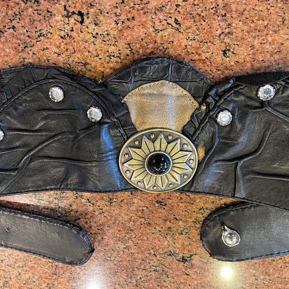 VINTAGE EMBOSSED LEATHER EMBELLISHED WIDE BELT ADJUSTABLE main image 5